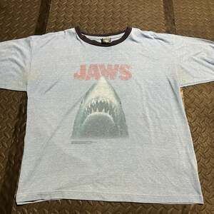 Thunder Creek Vintage Jaws Movie Blue Shark Graphic Ringer Tee